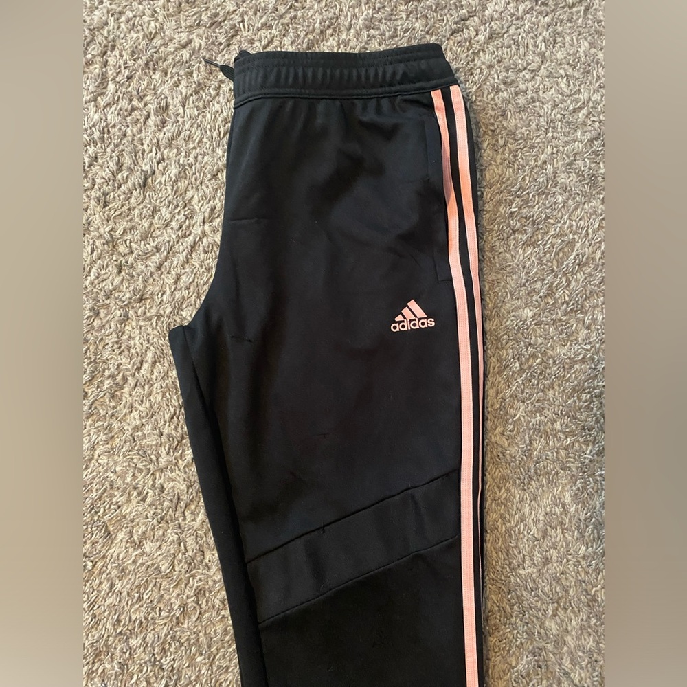 Adidas Woman’s Track Pants with Pink Stripes
Size Large